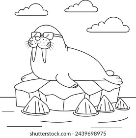 Seal wear sunglasses lying on the ice coloring page