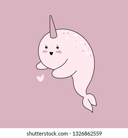 Seal whale unicorn with heart. Cartoon character illustration. Funny cute animal. Perfect for kids game, book, t-shirt, card, print. Vector