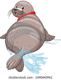 Seal withe plastic bags on white background illustration