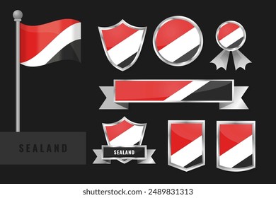 Sealand flag set. Collection of Sealand national emblems. Flat design of flags collection