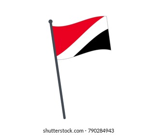 Sealand Principality flag. The national flag of Sealand Principality on a pole. The waving flag. The sign and symbol of the country. Realistic vector on white.