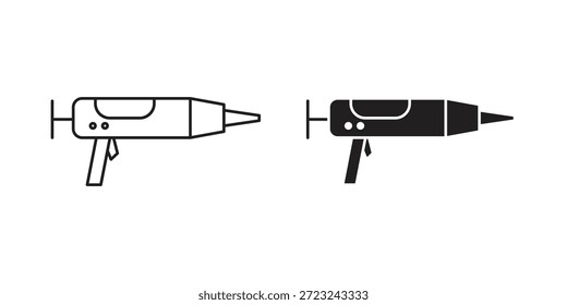 Contorno del icono de la pistola de selladores y muestra de Vector sólido, pictogramas lineales