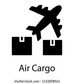
Sealed boxes in front of an airplane, a concept for air cargo 
