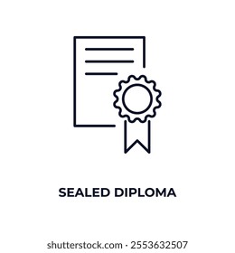sealed diploma outline icon. Linear vector from education concept. Thin line sealed diploma icon isolated on white background