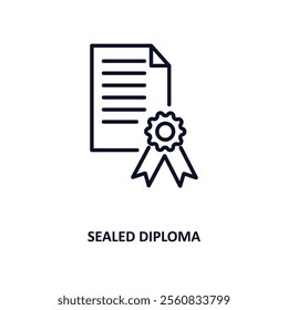 sealed diploma outline icon.  Thin line icon from education collection. Editable vector isolated on white background