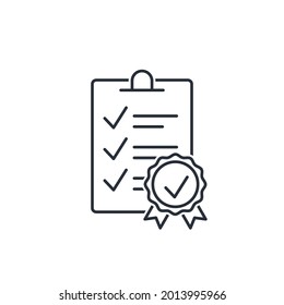 Sealed document with checklist. Vector Linear Icon Isolated on White Background.