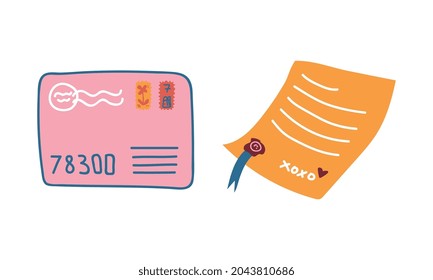Sealed Envelope with Letter Inside and Postage Stamp as Postal Symbol Vector Set