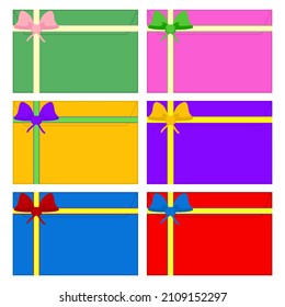 Sealed gift envelope with ribbon and bow. Set of colored bright vector illustrations and templates.