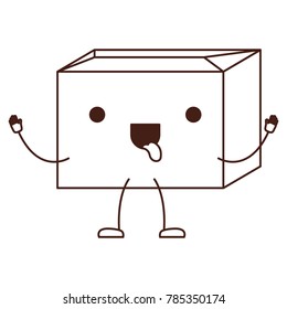 sealed kawaii animated cardboard box in monochrome silhouette