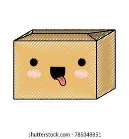 sealed kawaii cardboard box in colored crayon silhouette