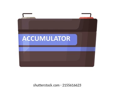 Sealed lead-acid accumulator. Battery box with terminals connectors. Rechargeable 2 V low voltage portable power center for motors. Flat graphic vector illustration isolated on white background