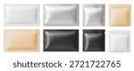 Sealed sachet mockups set isolated on white background. Vector realistic illustration of black, yellow, silver plastic zip packages for cosmetic or food product, individual pack layout for branding
