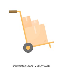 Sealed three cardboard boxes loaded on a forklift in cartoon style on a white isolated background. Boxes with things for moving. Boxes of goods are waiting to be loaded. Beautiful minimalistic classic