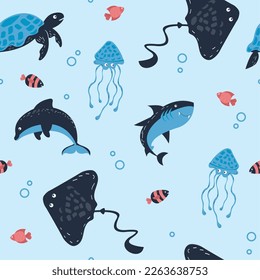 sealife animals swiming pattern background
