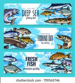 Sealife Banners Deep Sea Ocean Fishes Stock Vector (Royalty Free ...