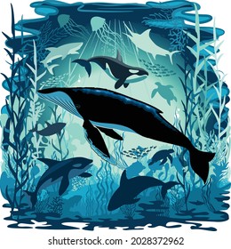 Sealife Blue Shades Dream Underwater Scenery Vector Art Background