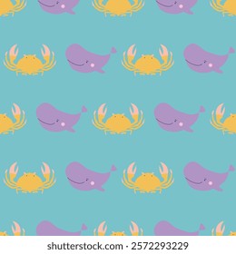 Sealife Cute Animals Vector Seamless Pattern