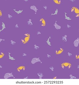 Sealife Cute Animals Vector Seamless Pattern