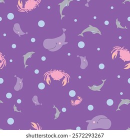 Sealife Cute Animals Vector Seamless Pattern