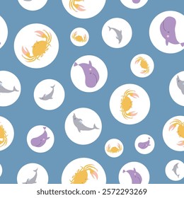 Sealife Cute Animals Vector Seamless Pattern