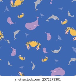 Sealife Cute Animals Vector Seamless Pattern