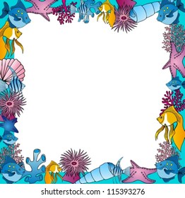 Sealife frame blue - vector illustration.