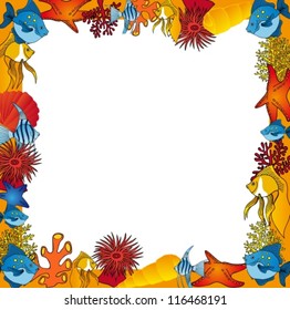 Sealife frame orange - vector illustration.
