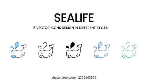 Sealife Icon Design in Five style with Editable Stroke. Line, Solid, Flat Line, Duo Tone Color, and Color Gradient Line. Suitable for Web Page, Mobile App, UI, UX and GUI design.