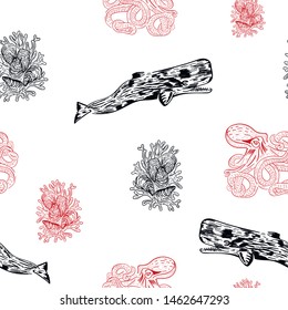 sealife vector seamless pattern. Concept for print, web design, wallpaper, paper design