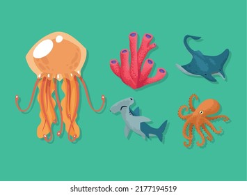 sealife salvaje de cinco animales