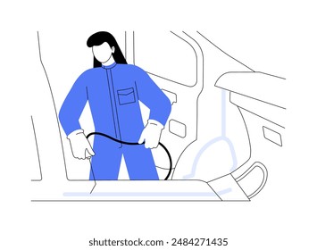 Sellado de piezas del cuerpo del coche Ilustración vectorial de concepto abstracto. Trabajador que aplica el sellador al coche nuevo en la fábrica, industria automotriz, proceso de fabricación del vehículo, metáfora abstracta del taller de carrocería.