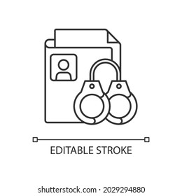 Sealing criminal records linear icon. Sensitive personal data. Criminal background check. Thin line customizable illustration. Contour symbol. Vector isolated outline drawing. Editable stroke