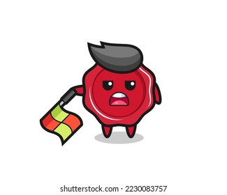 sealing wax character as line judge hold the flag down at a 45 degree angle , cute style design for t shirt, sticker, logo element