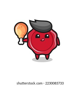 sealing wax cute mascot is eating a fried chicken , cute style design for t shirt, sticker, logo element