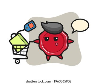 Sealing wax illustration cartoon with a shopping cart, cute style design for t shirt, sticker, logo element