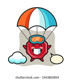 Sealing wax mascot cartoon is skydiving with happy gesture, cute style design for t shirt, sticker, logo element