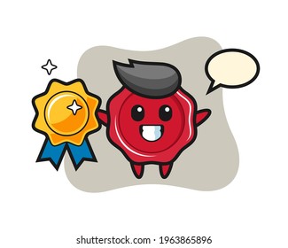 Sealing wax mascot illustration holding a golden badge, cute style design for t shirt, sticker, logo element