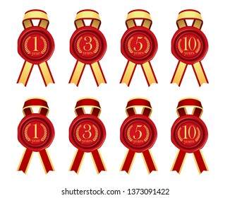 Sealing wax and ribbon illustration set / year anniversary (from 1 year to 10 years) 