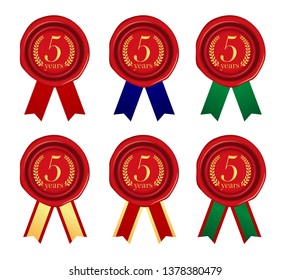 Sealing wax & ribbon illustration set / year anniversary (5 years) 