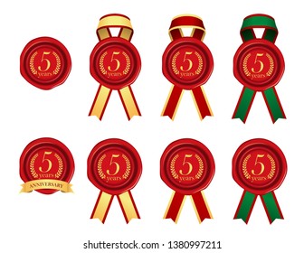 Sealing wax & ribbon illustration set / year anniversary (5 years) 