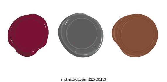 Siegelwachs-Set. Vektorgrafik. Vorlage für eine Einladung zu einer Hochzeit, eine Party. Urkunde, Urkunde, Diplom. Einzeln auf weißem Hintergrund.