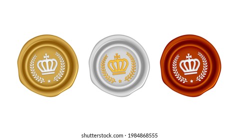 Sealing wax stamp vector illustration set ( crown emblem mark )