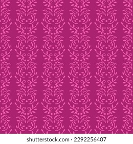 Sealmess pattern as wall decor in pink and magenta colors. Floral repeating ornament - vector