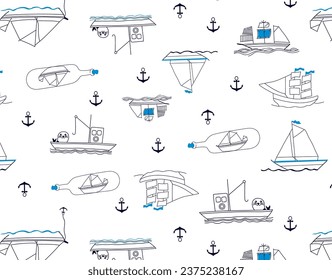 Seals in fishing boat and anchors in the sea