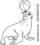 seals line vector illustration isolated on white background