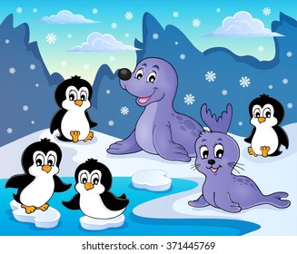 Seals and penguins theme image 2 - eps10 vector illustration.