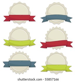 seals with red, blue and green ribbon banners isolated on white