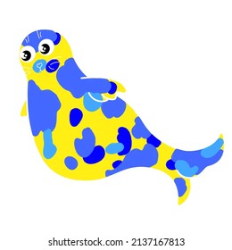 Seals vector stylish illustration in blue and yellow colours Ukrainian national colours with white background 