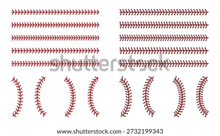 Seam like on a baseball. A pattern with a red thread arc on a white background. The ornamental pattern is line and curve.