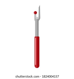 Seam Ripper color red isolated on white background. Element for sewing in flat style vector illustration.